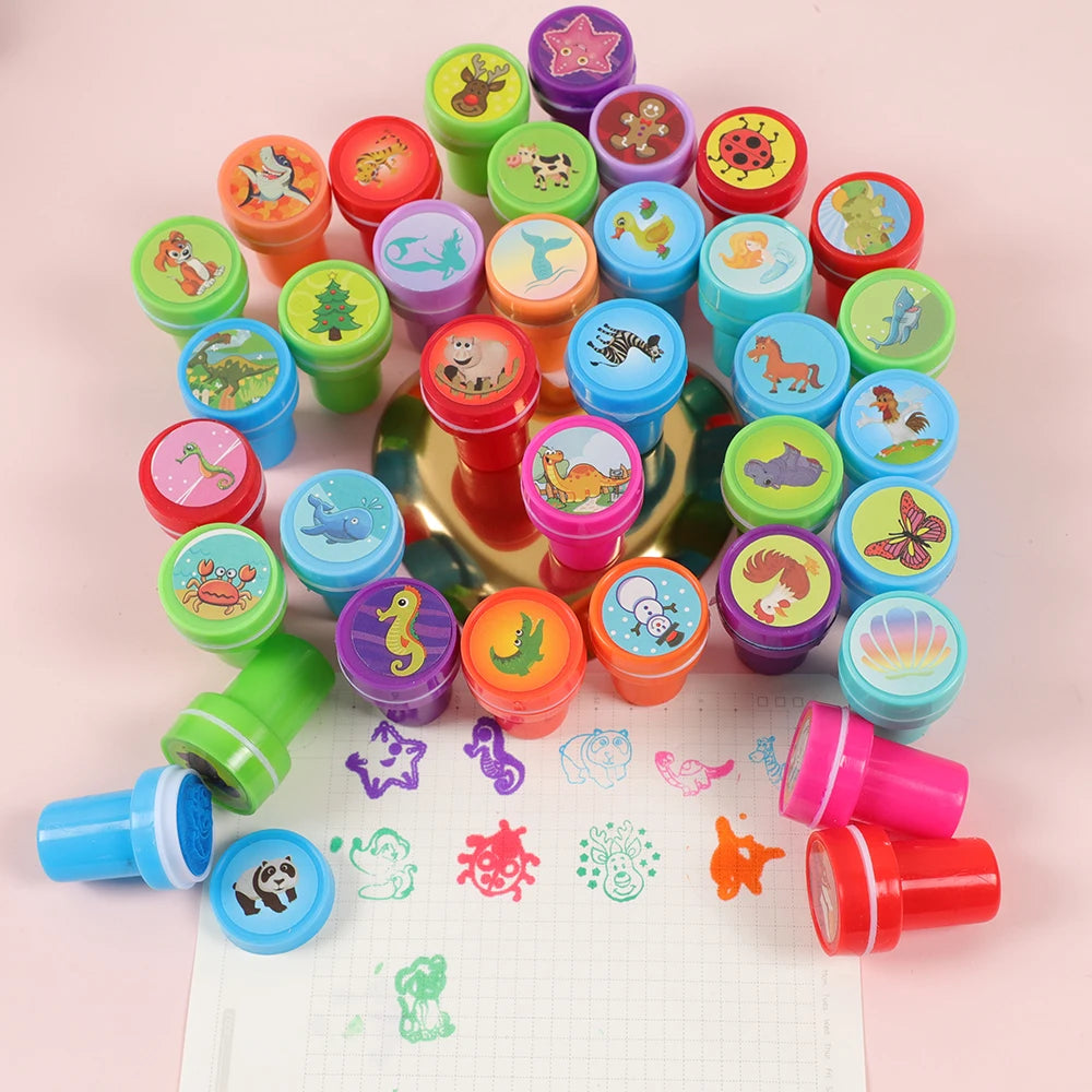 20pcs Assorted Stamps for Kids Self-ink Stamps Children Toy anima Smiley Face Seal Scrapbooking DIY Painting Photo Album Deco