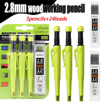 Professinonal Carpenter's Pencil Card Set, Deep Hole Marking And Drawing, With 2.8mm 2Box Leads, For Carpenters Engineering