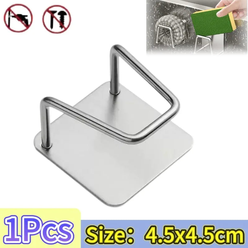 Kitchen Sponges Holder Stainless Steel Sink Shelf Adhesive Holders Drain Drying Rack Wall Hooks Accessories Storage Organizer