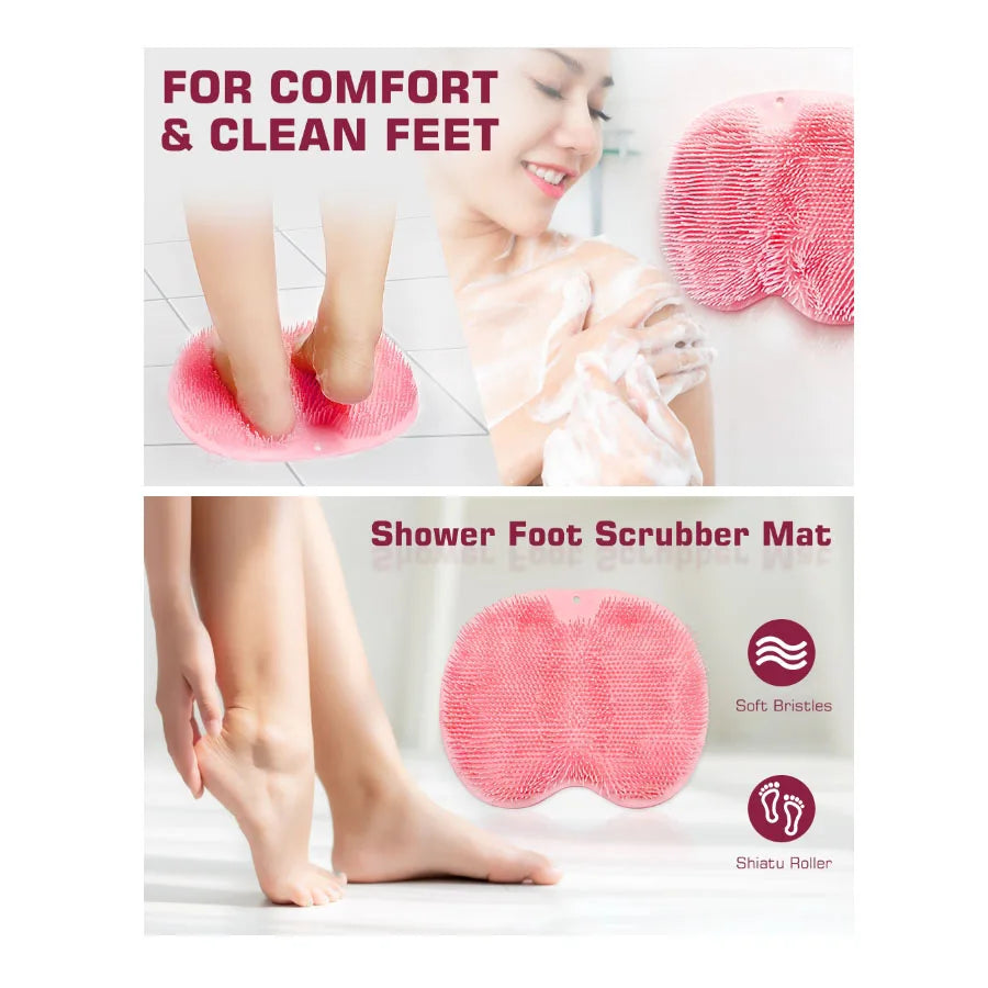Shower Foot Scrubber Mat Back Washer Exfoliating Bath Wash Pad Wall Mounted Slip Suction Cups for Use in Cleaner Men and Wome