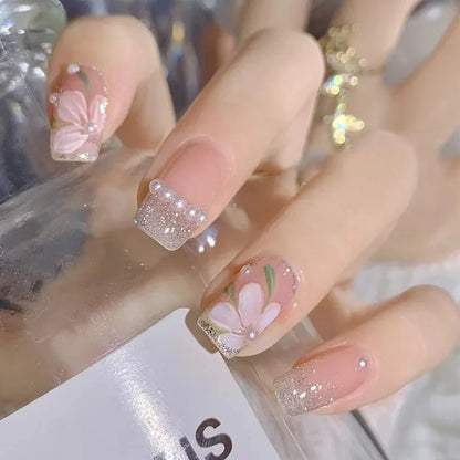 24pcs Detachable Short Press on Nails Y2k rhinestone False Nails with Glue Ballet Sweet Cool Girls Artificial False Nails Tip