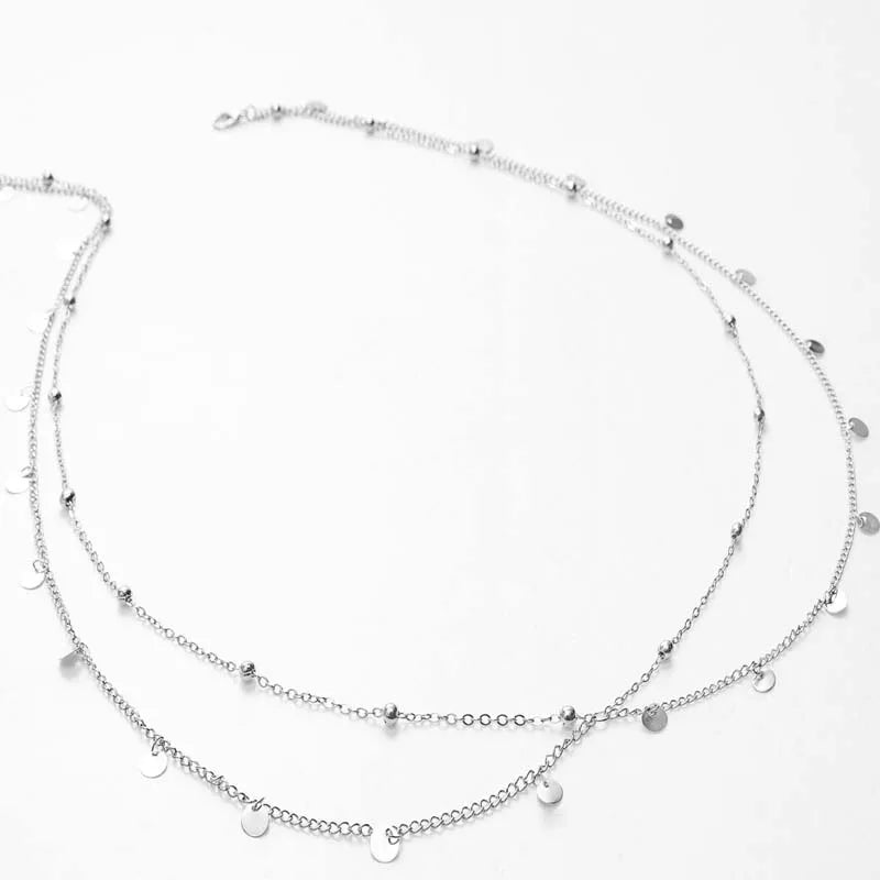 Fashion Double Layer Beaded Waist Chain for Women Simple Gold Color Metal Cross Round Bead Body Chain Bikini Jewelry Acessori