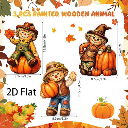 2-Piece/Set Autumn Scarecrow Wooden Ornaments, Wooden Thanksgiving Table Decorations, Vintage Autumn Standee Table Decoration