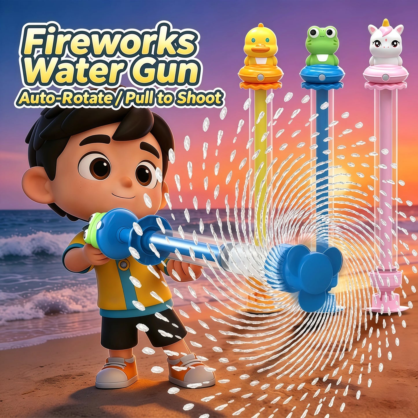 Summer Unicorn Scattering Firecracker Water Gun, Pull-Back Water Cannon, Spraying Water Fun Toy for Kids