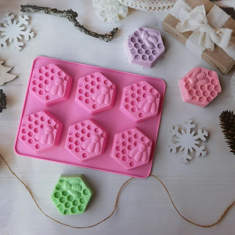 3D Bee Honeycomb Silicone Soap Mold DIY Square Oval Soap Making Supplies Handmade Chocolate Cake Decoration Baking Tools