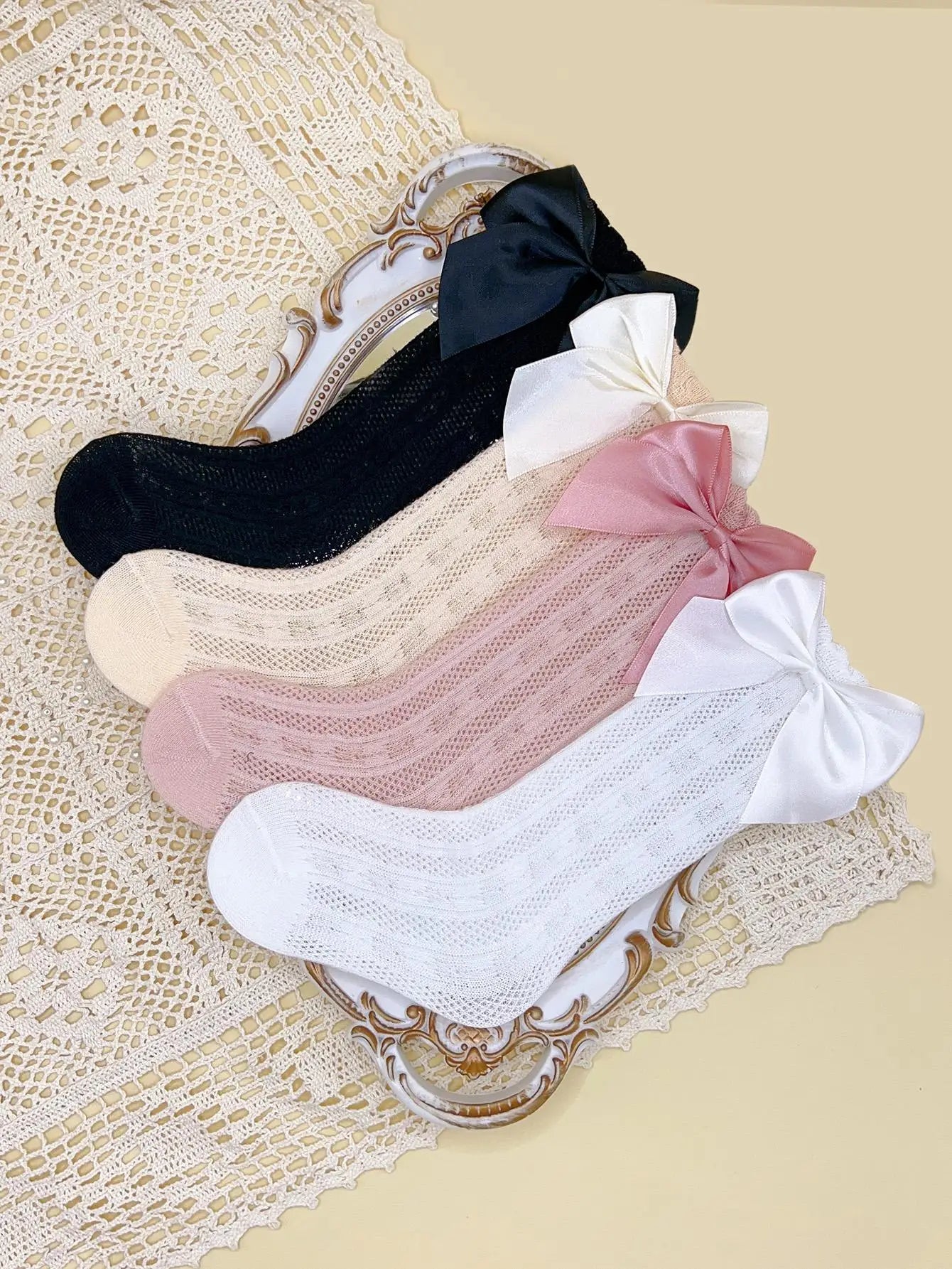 3/4 Pairs of Baby Girls' Bows Decor Anti-Mosquito Socks,Soft Breathable Cotton Crib Socks for Infant Toddler Summer Outdoor P