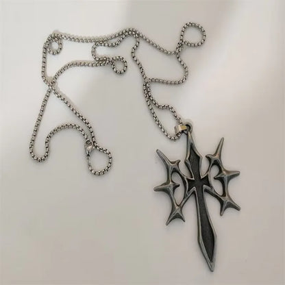 Vintage Cross Pendant Necklace Unisex Versatile Simple Long Sweater Chain Hip Hop Accessory - 5