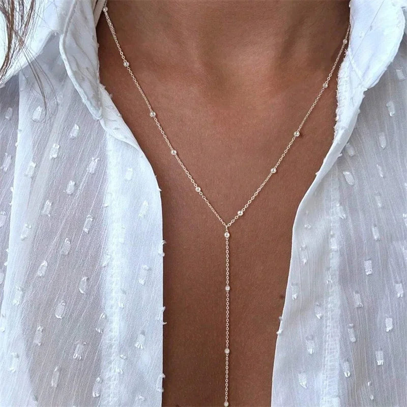 Trendy Gold Plated Lariat Necklace for Women Double Layer Chain Long Y-shaped Necklaces Fashion Jewelry Gifts Body Accessorie