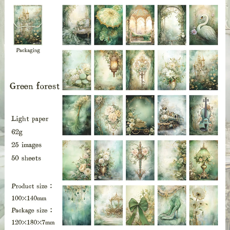 50 pieces of vintage scrapbooking material paper handmade tent DIY collage decoration background craft paper - E