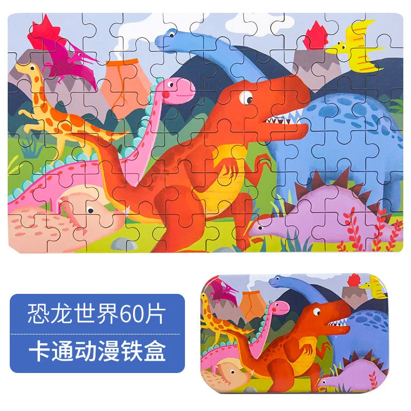 Hot New 60 Pieces Wooden Puzzle Toys for Children Cartoon Vehicle Animal Wood Jigsaw Baby Learning Educational Toy Kids Gift 