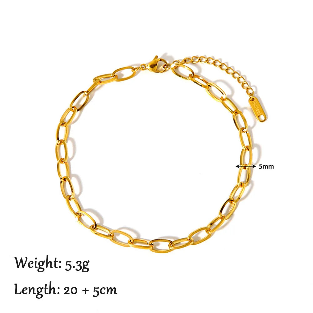 2024 Summer New Gold Color Anklets For Women Stainless Steel Firga Chain Feet Jewelry Layered Link Chain Accessory - Anklet 2