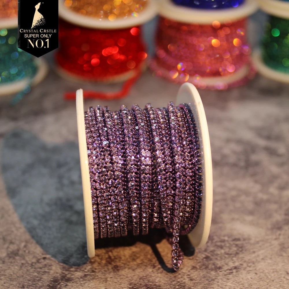 Rhinestones Chain Roll Tassel 1/10Yard Crystal Ribbon Strass Banding Sew On Gold Rhinestone Trim Strip Cup Chains For Needlew