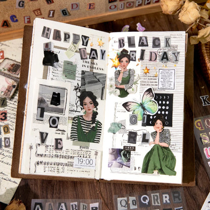 Journal GO 2pcs English Alphabet Number Symbol Stickers Vintage Scrapbook Aesthetic Journaling Supplies Kit Retro Letter Stic