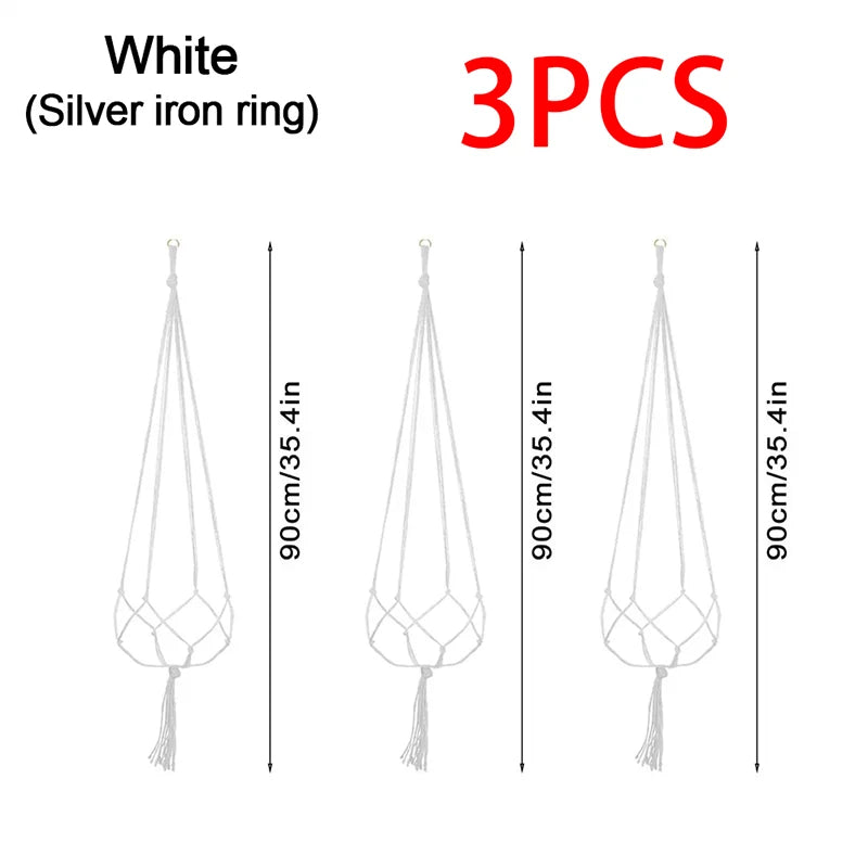 Hanging Plant Pot Hanging Basket Vases with Hook Creative Macrame Suspension Plant Planters for Hanging Flower Pot Net - 3pcs