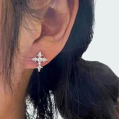 Shiny Rhinestone Zircon Cross Earrings For Women Korean Fashion Stainless Steel Earring Daily Birthday Party Y2K Jewelry Gift