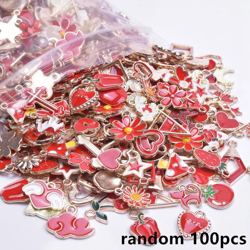 30/60/100pcs Random Mix Enamel/Drip Oil Charms For Jewelry Making Bulk Trinkets Charm Flower Heart Animal Bag Charm DIY Penda