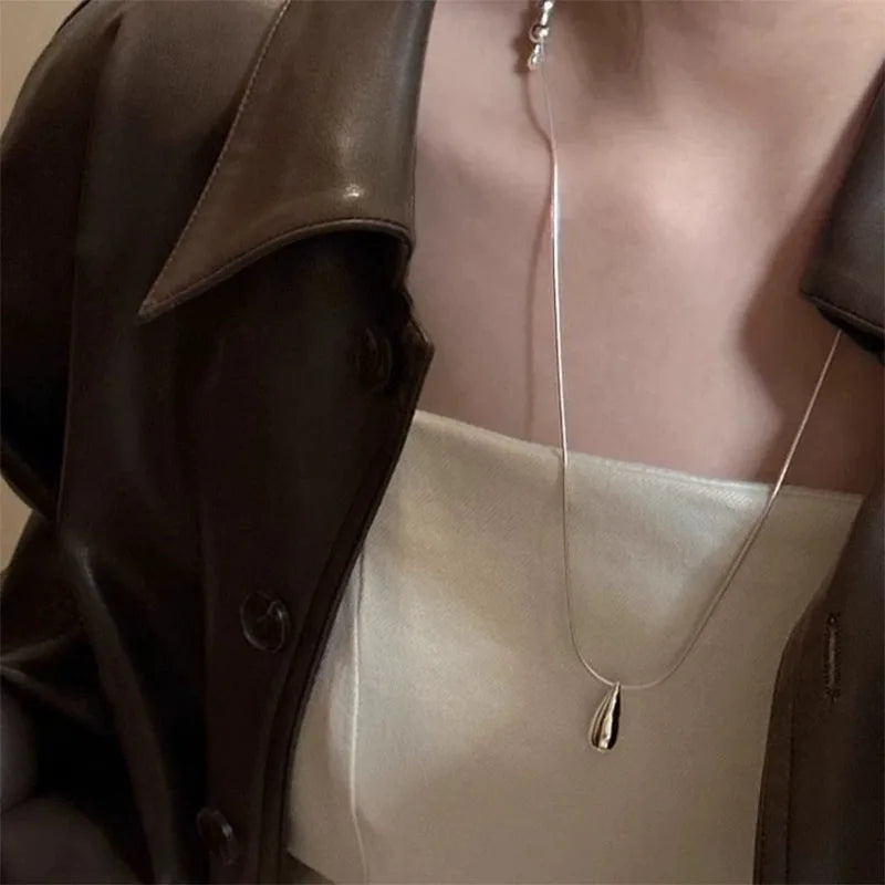 925 Sterling Silver Luxury Fashion Drop Necklace for Fall/Winter Sweater Chains Simple Versatile Pendant for Women Fine Jewel