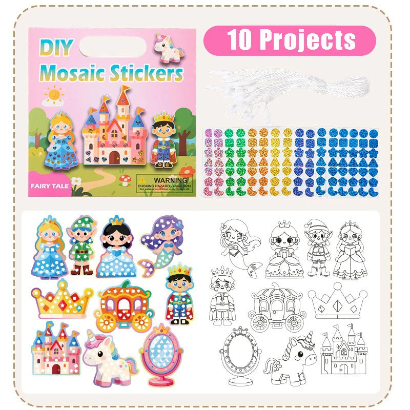 Holographic Mosaic Princess Mermaid Art Set DIY Craft Kit Foil Stickers For Birthday Gift For Travel Gift DIY Decor - 10 proj