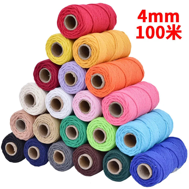 Handmade Boho Decor 4mm 100% Colorful Cotton Cord Rope Thread Twisted Macrame String DIY Home Wedding Decoration Supply 110ya