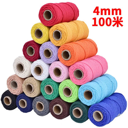 Handmade Boho Decor 4mm 100% Colorful Cotton Cord Rope Thread Twisted Macrame String DIY Home Wedding Decoration Supply 110ya