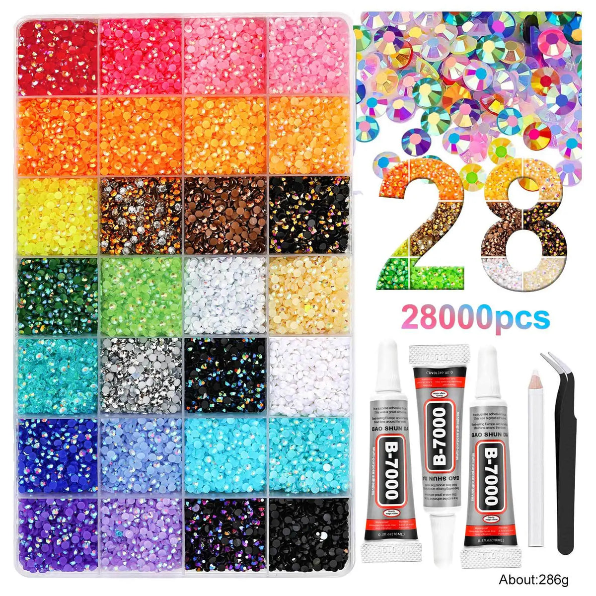 Resin Rhinestone Bedazzling Kit 3mm Small, Jelly Rhinestone Kit for Bedazzling Flatback Gems, for Clothes Nail Book Diy - 28 