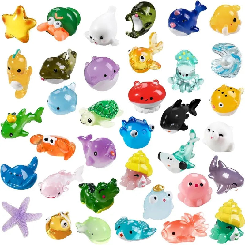 Mini Ocean Resin Animals Tiny Sea Animals Figurines Marine Miniature Decorations for DIY Fish Tank Potted Micro Garden Landsc
