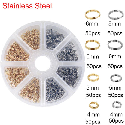 Stainless Steel Lobster Clasps Open Jump Rings Crimp Beads Caps For Diy Bracelet Necklace Supplies Jewelry Making Kit Set Box
