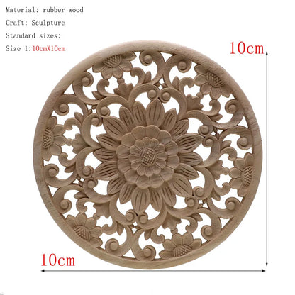 1Pc Unique Natural Floral Wood Carved Wooden Figurines Crafts Corner Appliques Frame Wall Door Furniture Woodcarving Decorati