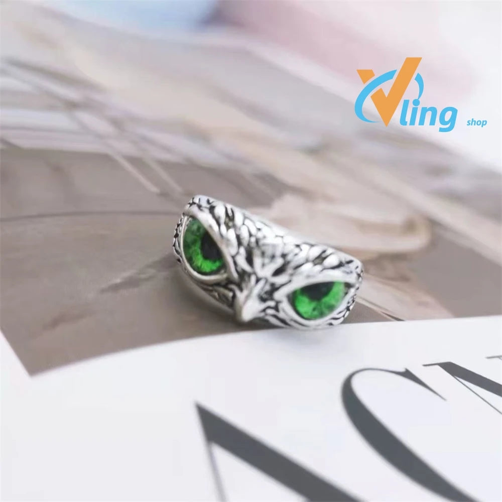 Multicolor Evil Eye Owl Adjustable Ring Antique Silver Gothic Punk Unisex Animal Finger Ring Women Men Fashion Jewelry Gift