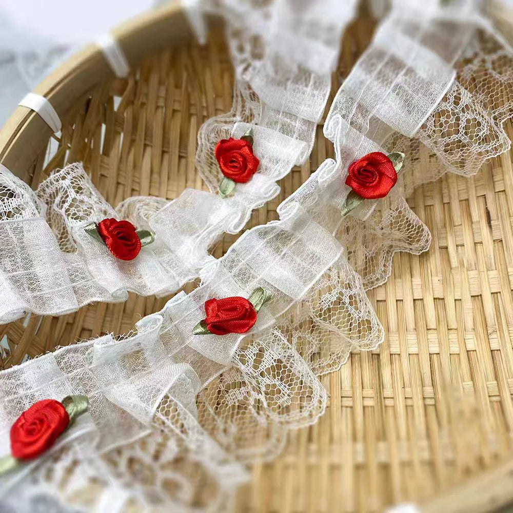 1 Yard Pink Bow Embroidery Lace Fabric Trim DIY Clothing Decoration Accessory 5CM Wide - Style4 Red