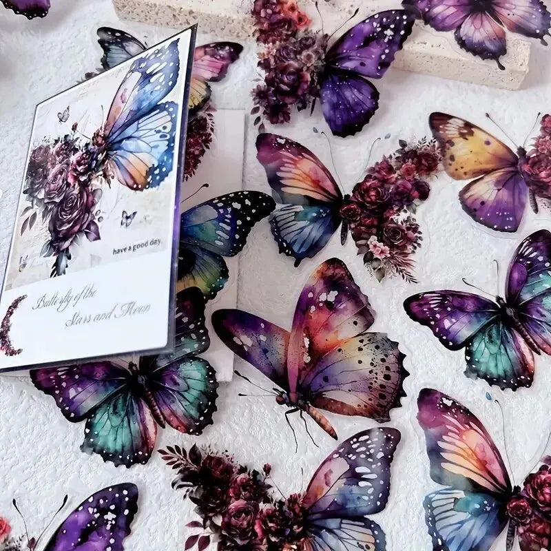 30pcs/Pack Vintage Butterfly PET Stickers DIY Decorative Junk Journal Stickers For Scrapbook Label Diary Album Planner - G