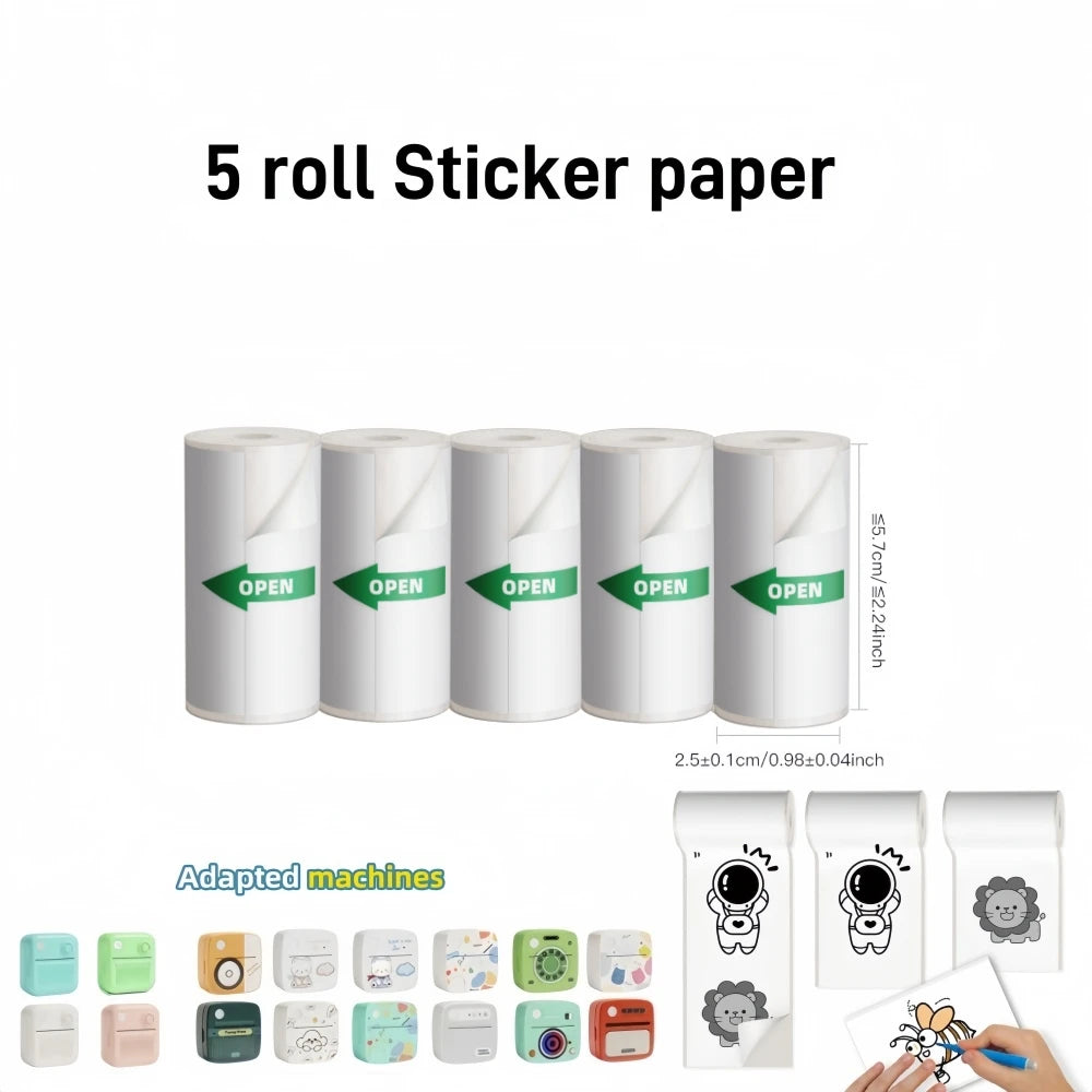 DOLEWA D8 Portable Mini Printers Wireless Bluetooth Inkless Sticker Maker - 5 roll stikers