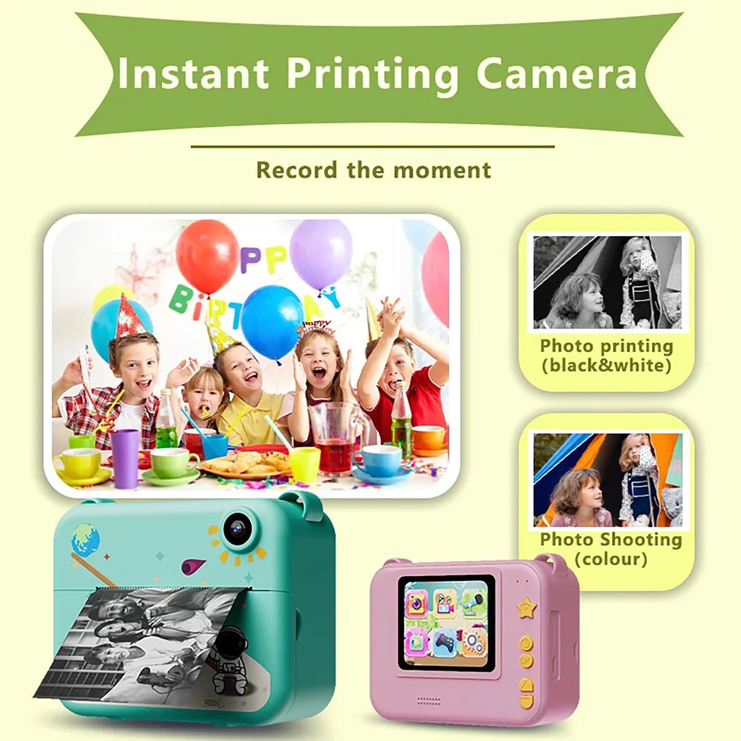 Kids Camera Digital Children Camera 1080P HD Mini Thermal Printer Video Recorder with Instant Print Photo Festive Gift for Ki