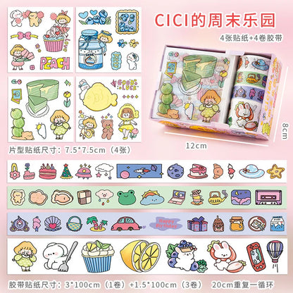 Masking Tape Set, Cute Kawaii Washi Tape, Decorative Masking Tape for Scrapbooking, DIY Crafts, Aesthetic Note Decor, Animal 