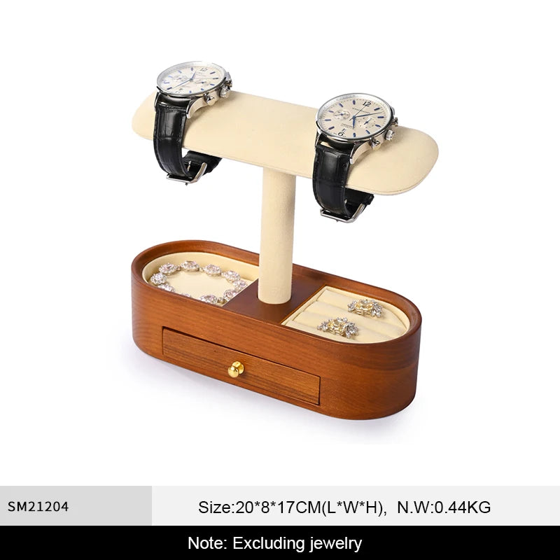 WoodTen Solid Wood Watches Display Stands Base Watch Necklace Bracelet Organizer Rack Bangle Scrunchie Headband Showcase Stan