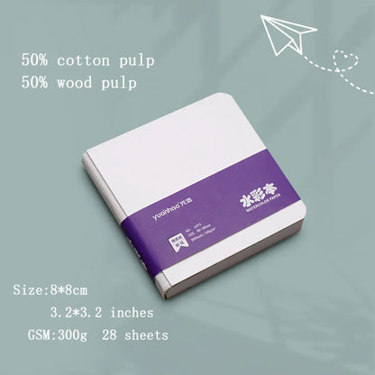 Watercolor paper painting book thick paper GSM300g square portable pocket book sketch 50% cotton pulp watercolor drawing book