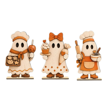 3 Pieces/Set of Autumn Wooden Ornaments, Vintage Autumn Standee Three-Piece Set for Desktop Decoration, Maple Leaf and Sunflo