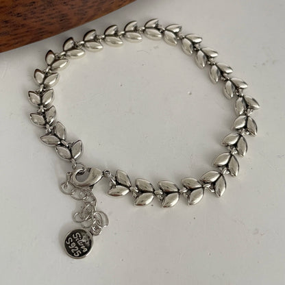 100% Solid 925 Sterling Silver Metal Bracelet for Women Vintage Handmade Simple Retro Heart Chain Bracelet Birthday Gift Part
