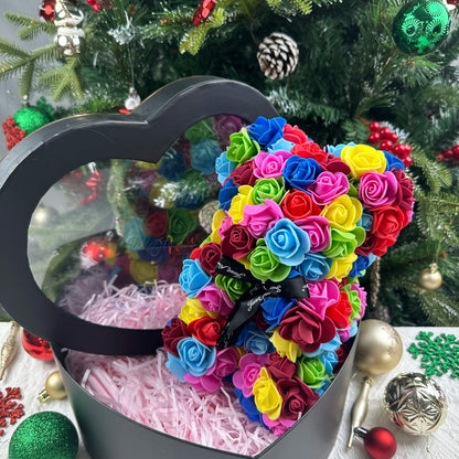25cm Artificial Teddy Rose Flower Bear with Box Romantic Valentines Day Gift Girlfriend Women Anniversary Wedding Party Suppl