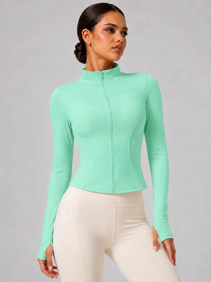 Women's Full-Zip Yoga Jacket, Slim Fit Long Sleeve Athletic Top with Thumb Holes, Lightweight Stretchy Workout Jacket for Run