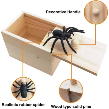 Spider Prank Box Pop Out Rubber Spider Handmade Wood Scare Box Party Game Surprise Joke Funny Trick Toy for Kids Halloween Gi