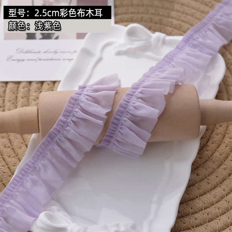 Elastic 25mm Wide Pleated Needlework Ruffles Trim Lace Fabirc Neckline Cuffs Pets Clothes Apparel Skirt DIY Sewing Decor Ribb