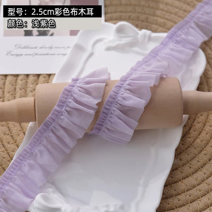 Elastic 25mm Wide Pleated Needlework Ruffles Trim Lace Fabirc Neckline Cuffs Pets Clothes Apparel Skirt DIY Sewing Decor Ribb