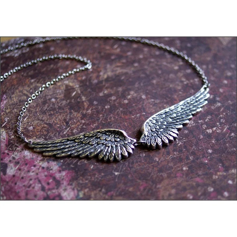 Vintage Silver Color Angel Wings Feather Choker Big Pendant Link Chains Statement Necklace for Women Wedding Tribal Gifts