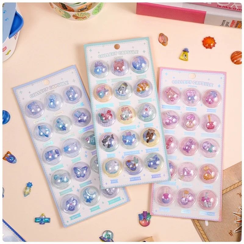 3 pcs/6 pcs Random 3D Creative Space Food Cartoon Round Relief Stickers Scrapbooking Diy Journal Cute Stationery Sticker