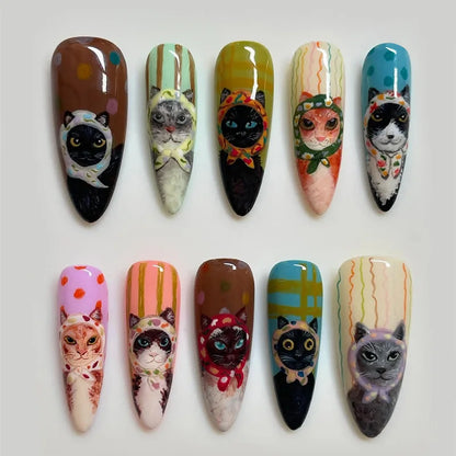 24pcs Long Almond Press on Nails Anime Pattern Full Cover Nail Tips Ornament for Girls Colorful False Nails Wearable Fake Nai