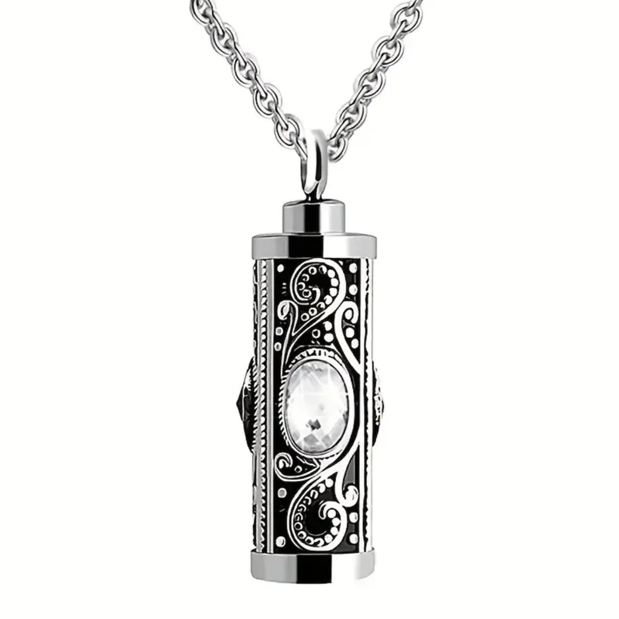 Cremation Urn Necklace for Ashes Stainless Steel Memorial Pendant - white