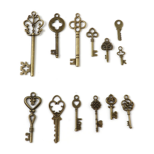 13PCs/Set Vintage Key Charms Pendants Multicolor Fixed Mixed Metal Charms DIY Necklace Earrings Handmade Jewelry Making Suppl