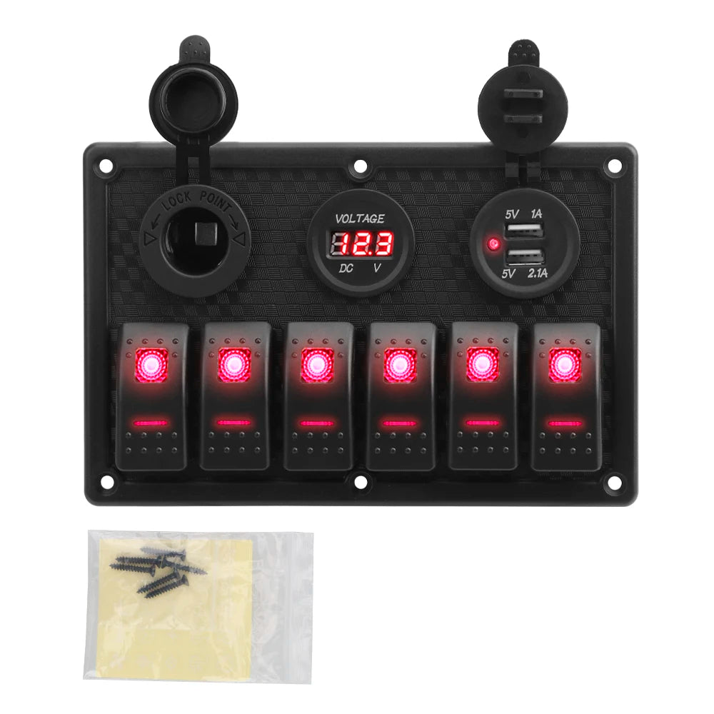 24V 12V 6 Buttons Switch Panel With Digital Voltmeter Tester USB Chargers 3.0 Light Toggle Car Power Adapter Marine Boat Cara