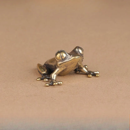 Retro Brass Mini Frog Miniatures Figurines Vintage Animal Figurine Toad Desktop Ornaments Home Decoration Crafts Tea Pet Deco